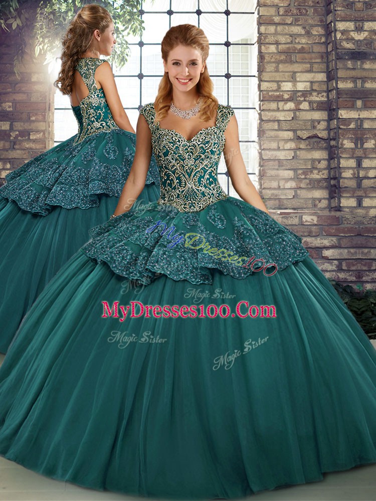 Fantastic Green Lace Up Quinceanera Dresses Beading and Appliques Sleeveless Floor Length