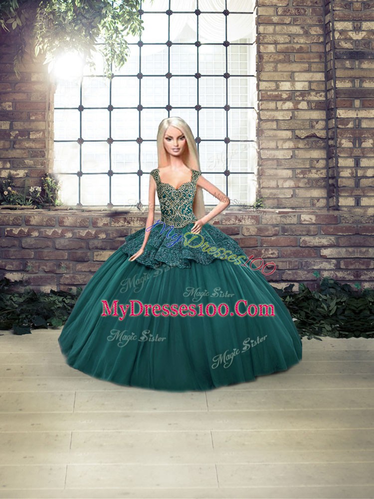 Fantastic Green Lace Up Quinceanera Dresses Beading and Appliques Sleeveless Floor Length