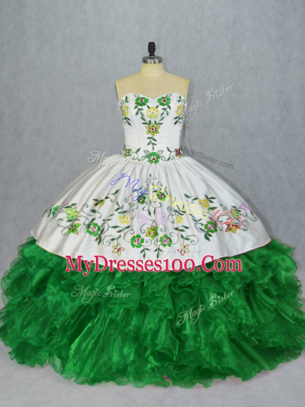 Ball Gowns 15 Quinceanera Dress Green Sweetheart Organza Sleeveless Floor Length Lace Up