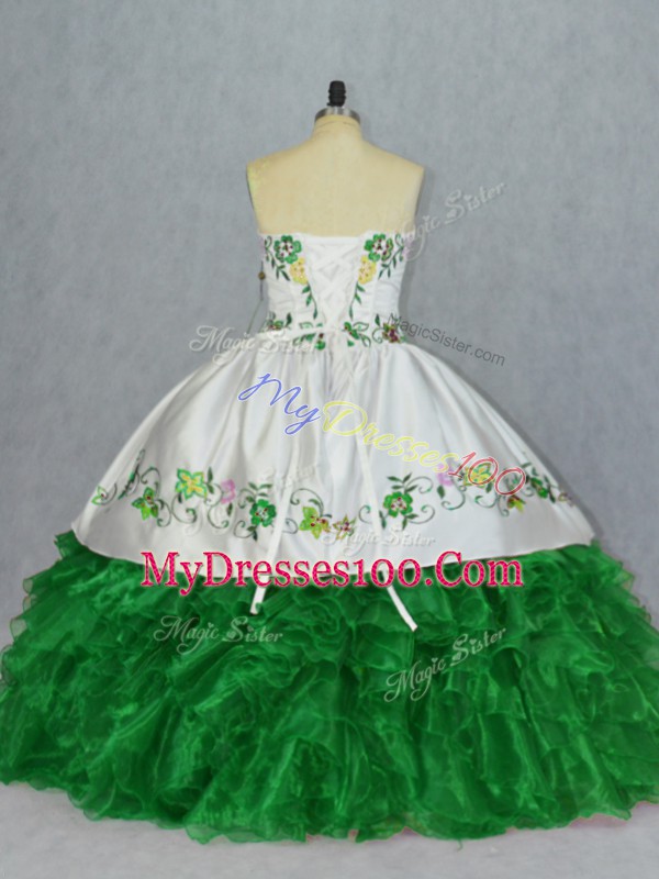 Ball Gowns 15 Quinceanera Dress Green Sweetheart Organza Sleeveless Floor Length Lace Up