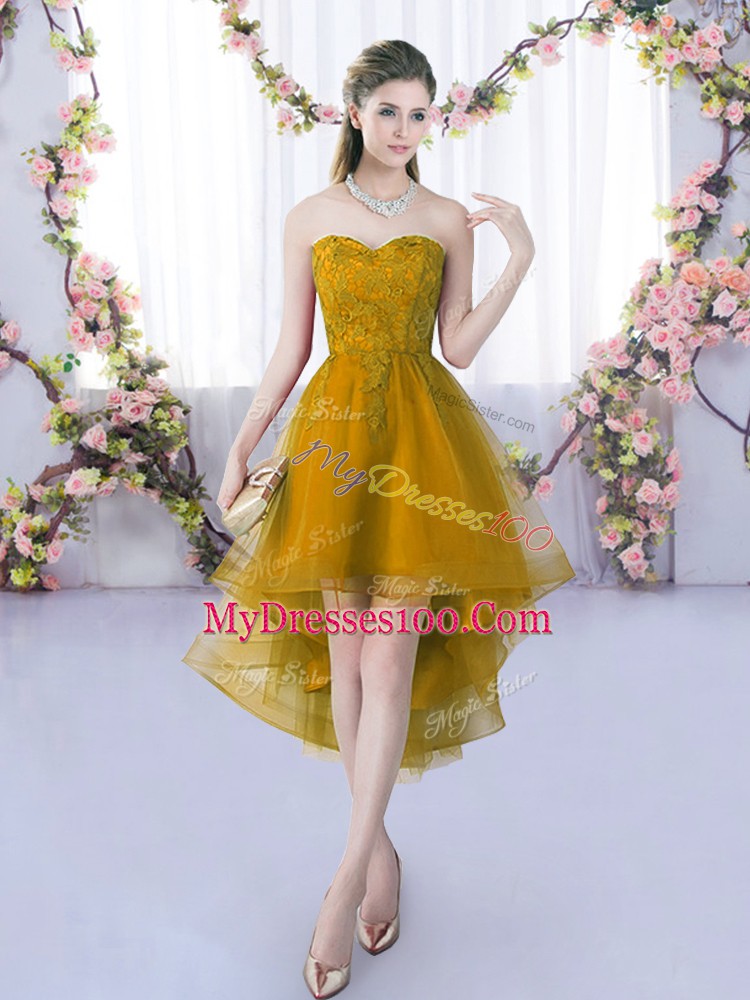 High Low Lace Up Vestidos de Damas Brown for Wedding Party with Lace