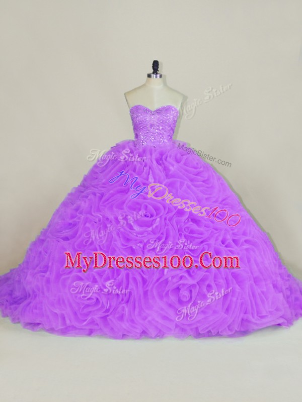 Ball Gowns Sleeveless Lavender Sweet 16 Dress Court Train Lace Up
