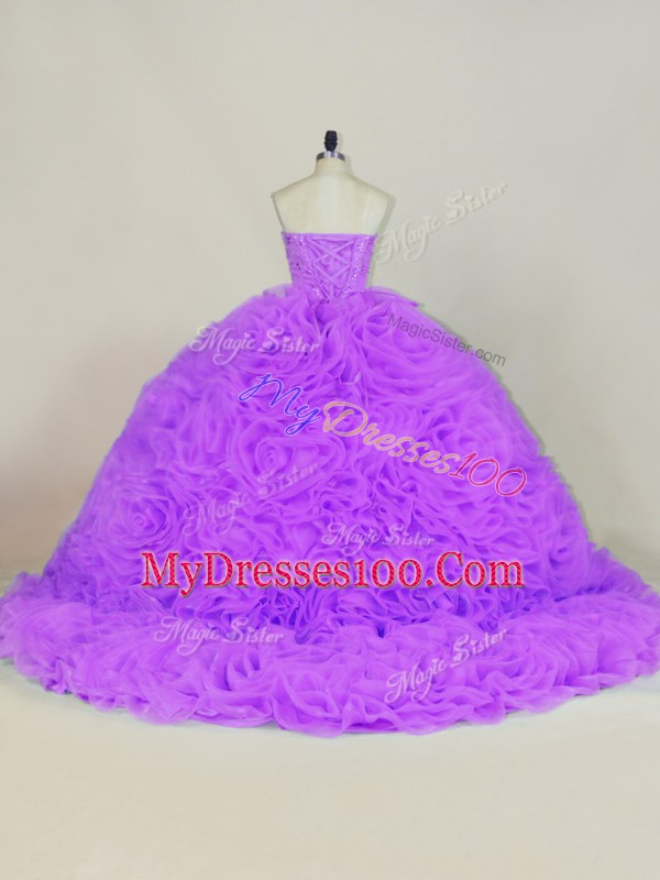 Ball Gowns Sleeveless Lavender Sweet 16 Dress Court Train Lace Up