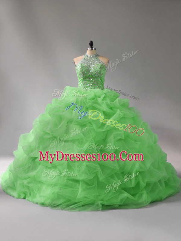 Comfortable Sleeveless Organza Court Train Lace Up 15th Birthday Dress for Sweet 16 and Quinceanera