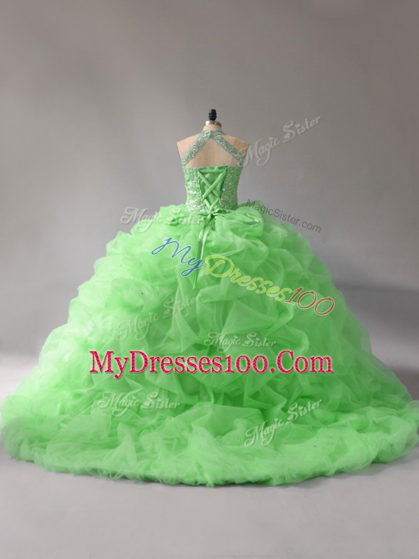 Comfortable Sleeveless Organza Court Train Lace Up 15th Birthday Dress for Sweet 16 and Quinceanera