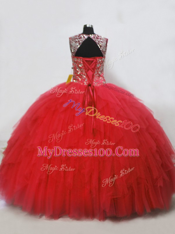 Top Selling Sleeveless Beading and Ruffles Lace Up Sweet 16 Quinceanera Dress