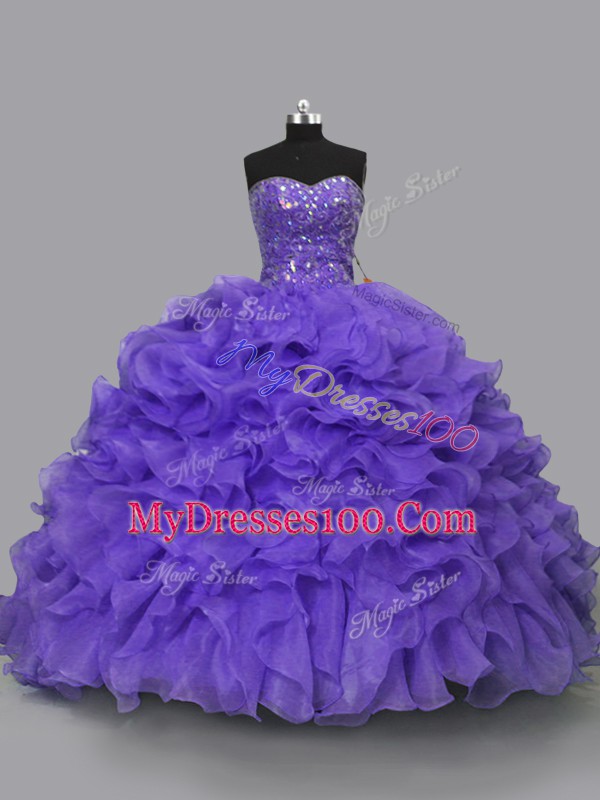 Pretty Sweetheart Sleeveless Lace Up Sweet 16 Quinceanera Dress Purple Organza
