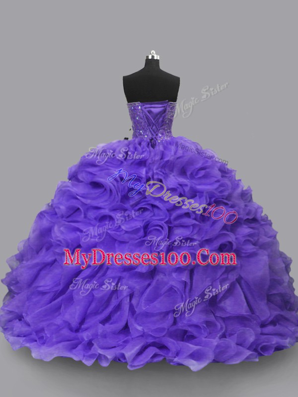 Pretty Sweetheart Sleeveless Lace Up Sweet 16 Quinceanera Dress Purple Organza