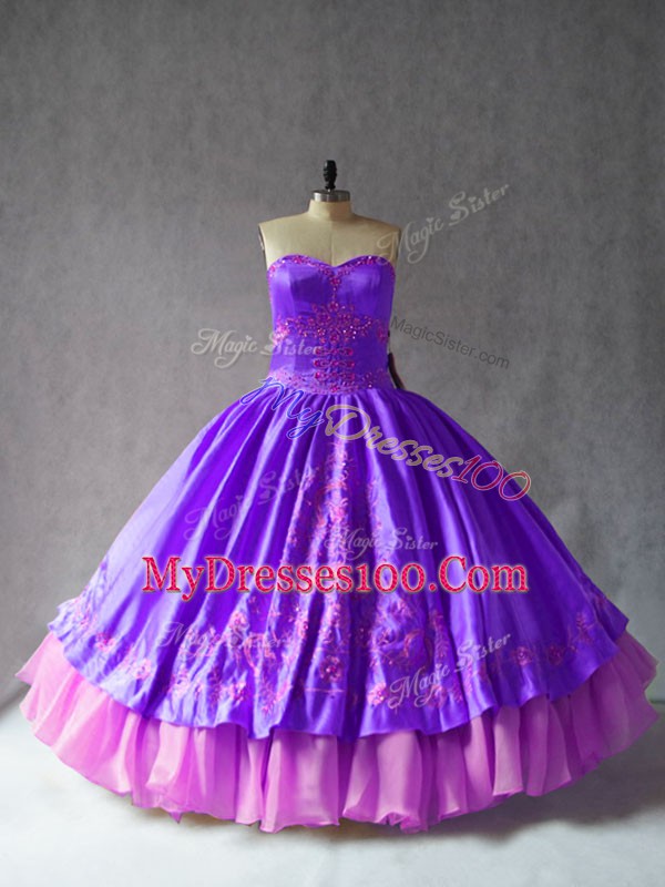 Purple Sweetheart Lace Up Embroidery Sweet 16 Dress Sleeveless