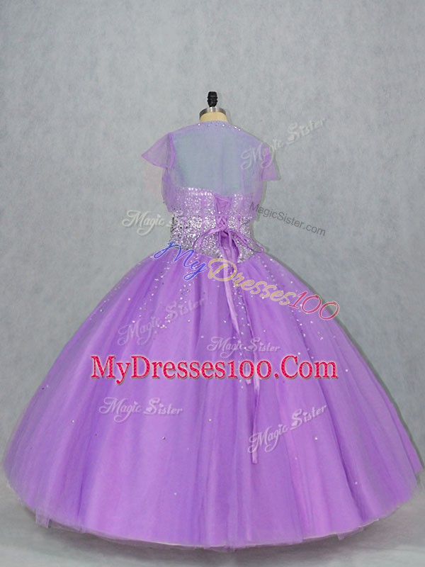 Floor Length Lavender Quinceanera Gown Tulle Sleeveless Beading