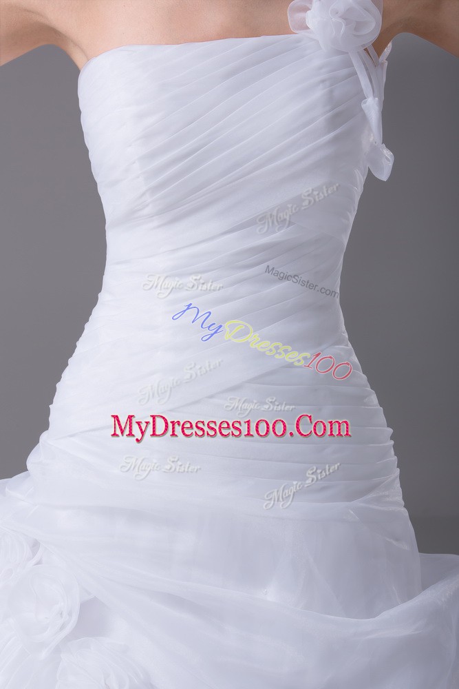 White Sleeveless Organza Brush Train Lace Up Wedding Gown for Wedding Party