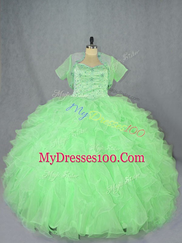 Simple Sweetheart Sleeveless Organza 15th Birthday Dress Beading and Ruffles Lace Up