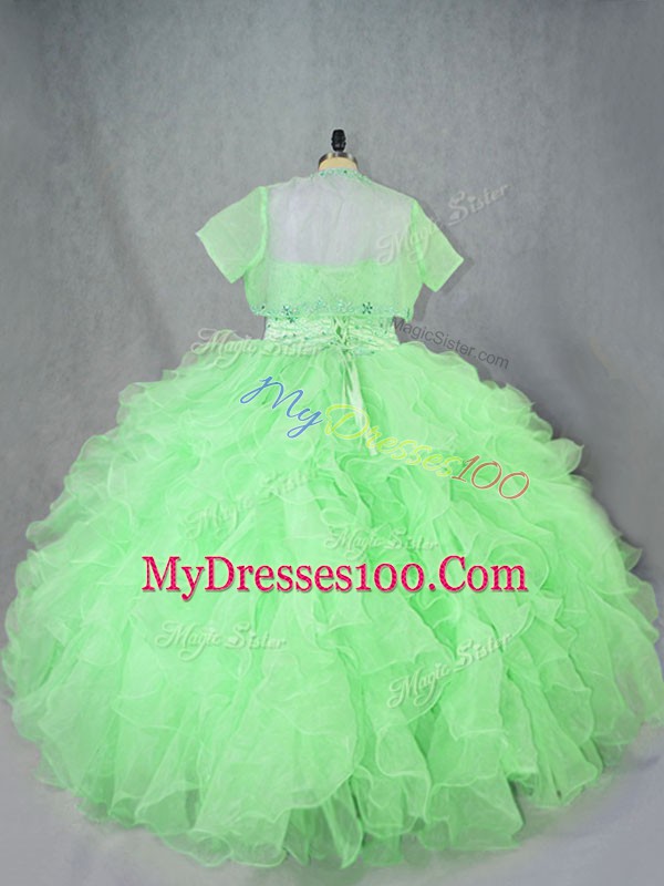 Simple Sweetheart Sleeveless Organza 15th Birthday Dress Beading and Ruffles Lace Up