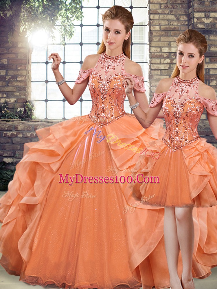 Extravagant Organza Sleeveless Floor Length Quinceanera Dresses and Beading and Ruffles