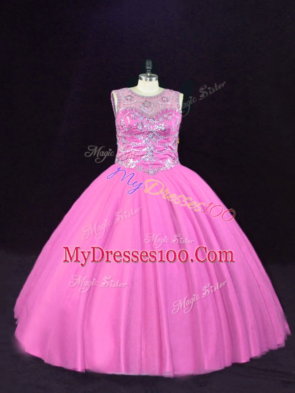 Custom Fit Sleeveless Lace Up Floor Length Beading Quinceanera Dresses