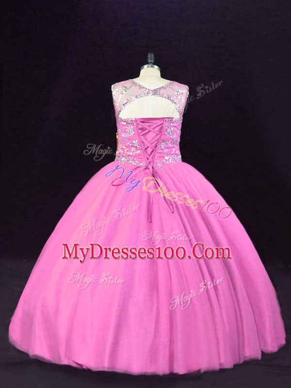 Custom Fit Sleeveless Lace Up Floor Length Beading Quinceanera Dresses