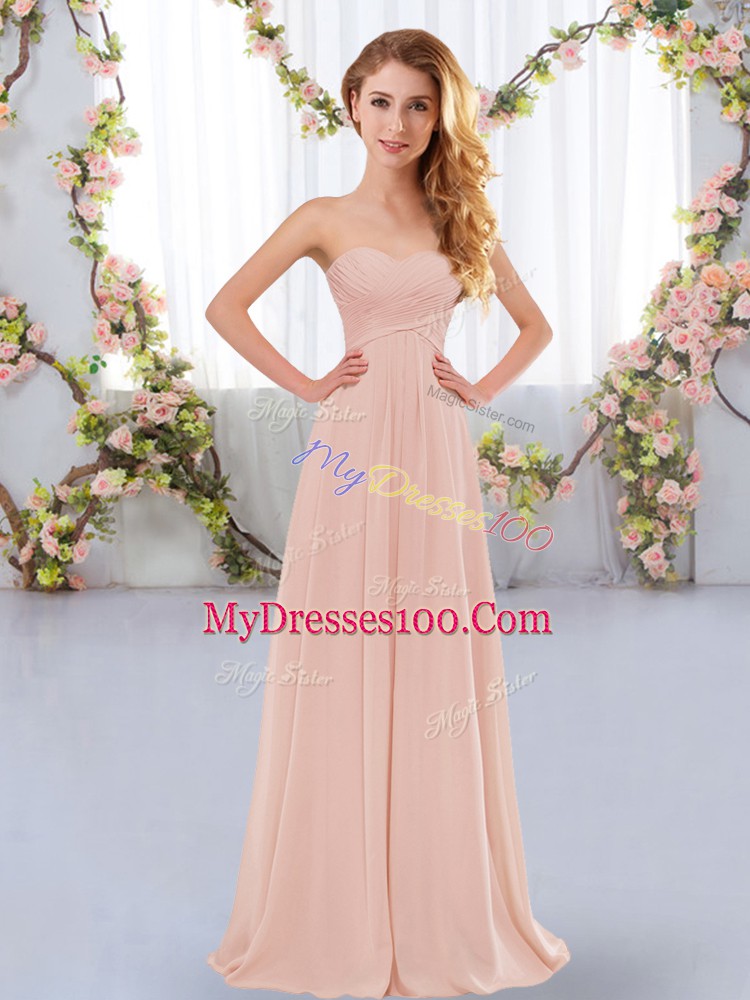Sweetheart Sleeveless Lace Up Bridesmaid Dresses Pink Chiffon