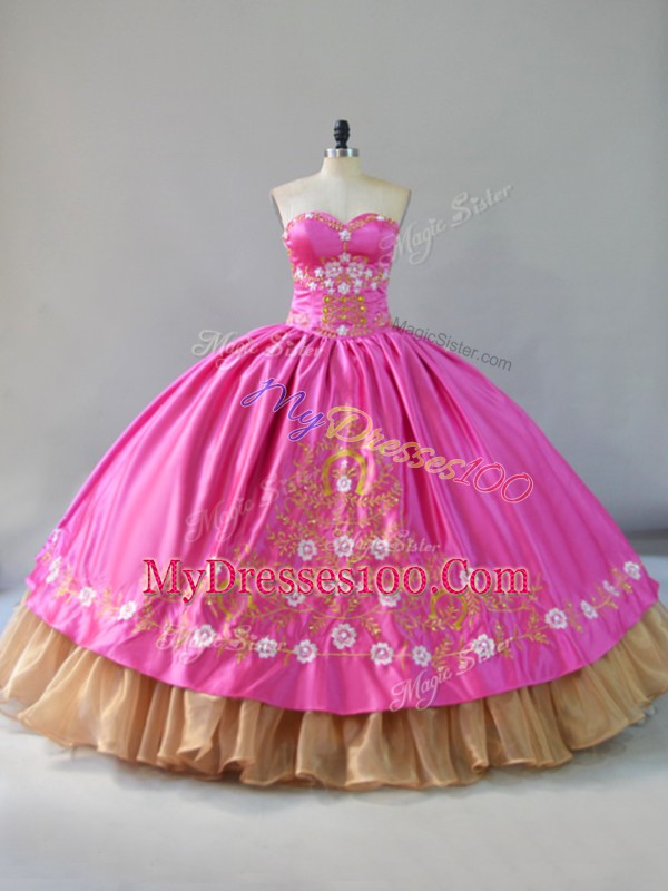 Smart Sweetheart Sleeveless Lace Up Quince Ball Gowns Rose Pink Satin