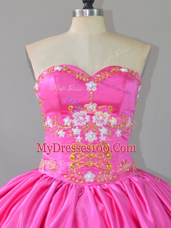 Smart Sweetheart Sleeveless Lace Up Quince Ball Gowns Rose Pink Satin