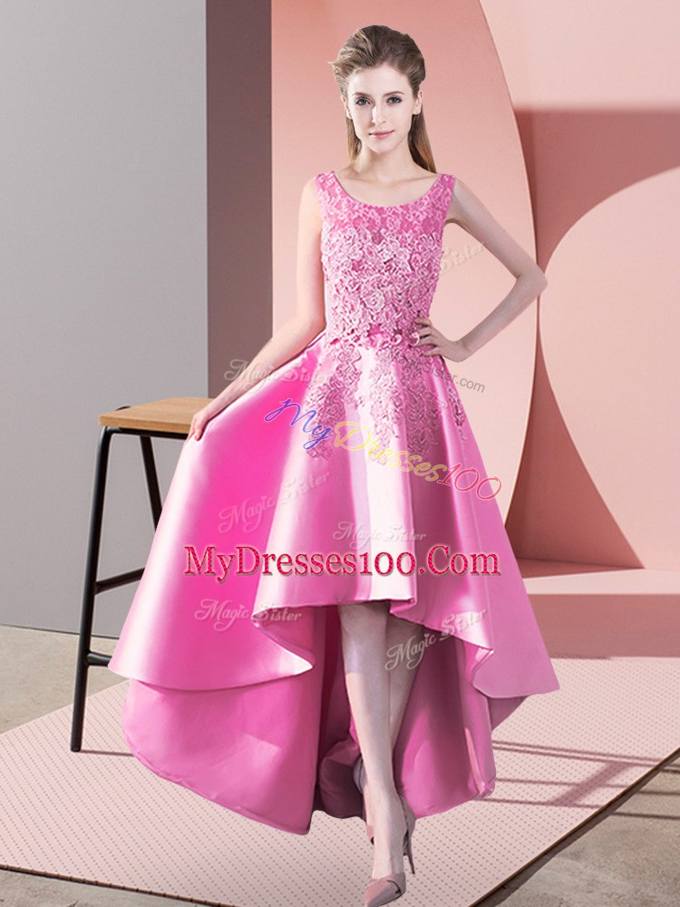Lace Bridesmaid Dress Rose Pink Zipper Sleeveless High Low