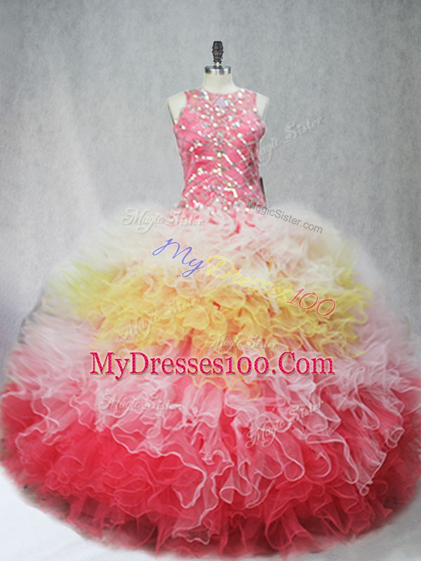 Enchanting Scoop Sleeveless Zipper Sweet 16 Dress Multi-color Tulle