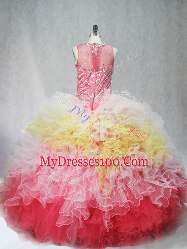 Enchanting Scoop Sleeveless Zipper Sweet 16 Dress Multi-color Tulle