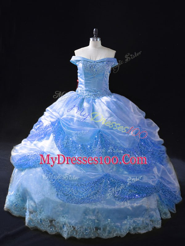 Superior Floor Length Ball Gowns Sleeveless Blue Quinceanera Dresses Lace Up