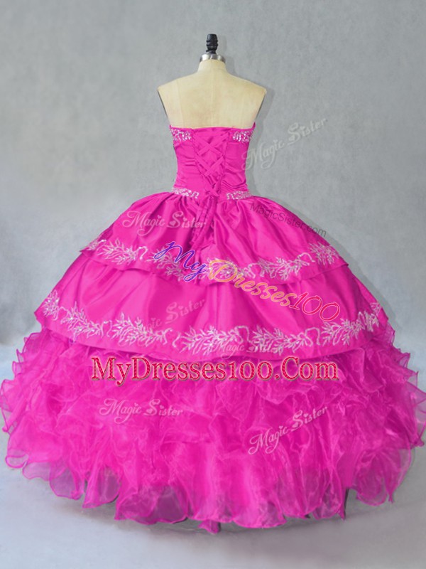 Graceful Sleeveless Lace Up Floor Length Embroidery and Ruffles Vestidos de Quinceanera