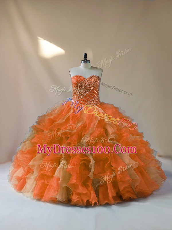 Elegant Sleeveless Beading and Ruffles Lace Up 15 Quinceanera Dress