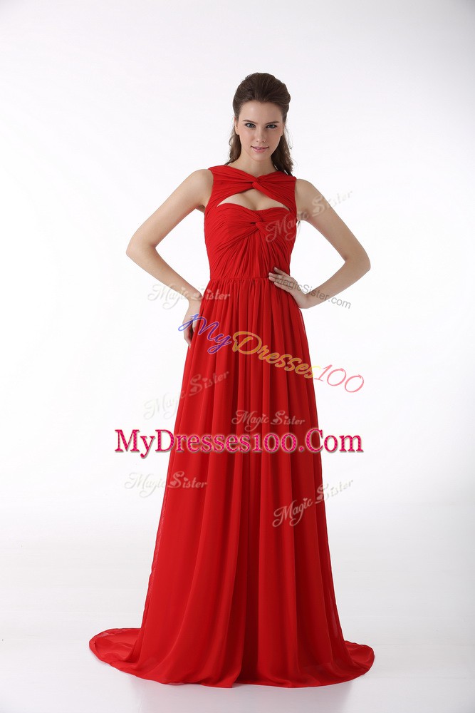 Colorful Red Chiffon Zipper Sweetheart Sleeveless Homecoming Dress Brush Train Ruching