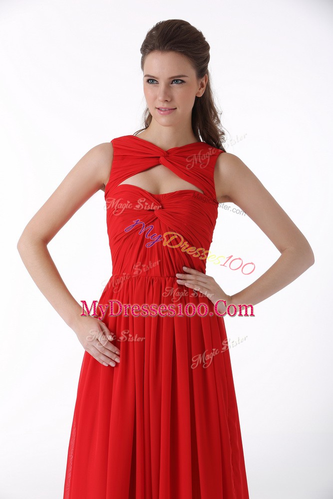 Colorful Red Chiffon Zipper Sweetheart Sleeveless Homecoming Dress Brush Train Ruching