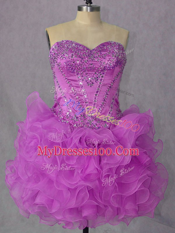 Lilac Sleeveless Mini Length Beading and Ruffles Lace Up Homecoming Dress Online