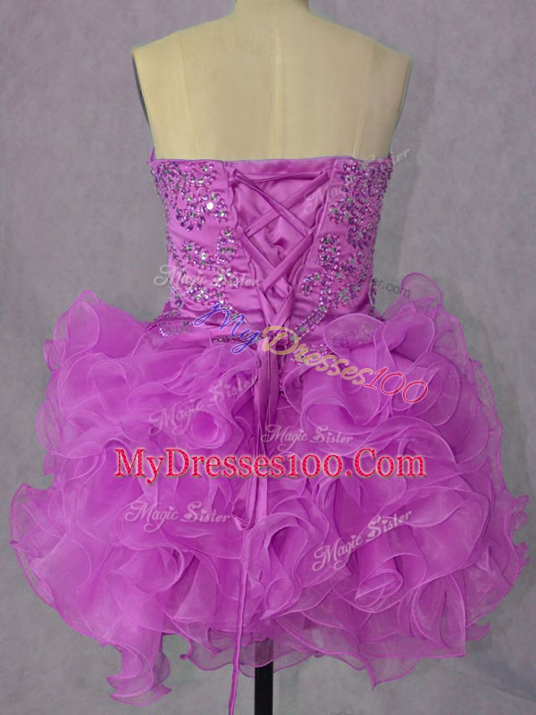 Lilac Sleeveless Mini Length Beading and Ruffles Lace Up Homecoming Dress Online