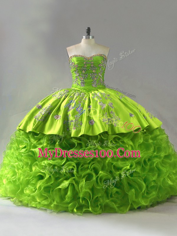 Custom Design Sleeveless Court Train Lace Up Embroidery Sweet 16 Dress