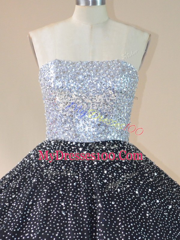Shining Floor Length Ball Gowns Sleeveless Black Vestidos de Quinceanera Lace Up