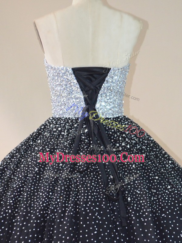 Shining Floor Length Ball Gowns Sleeveless Black Vestidos de Quinceanera Lace Up