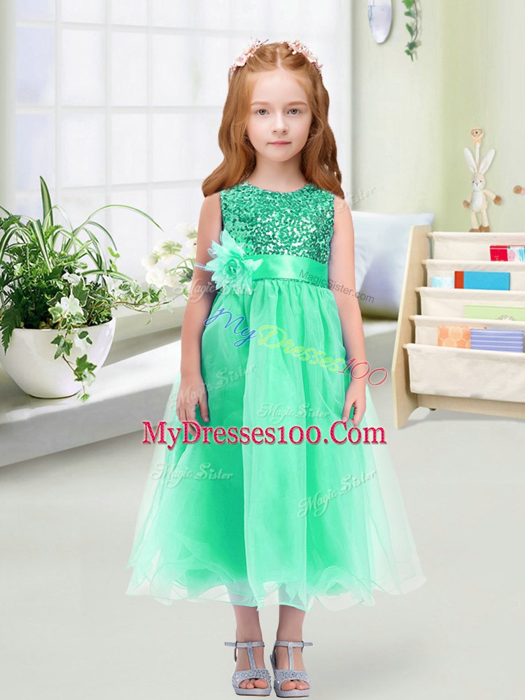 Scoop Sleeveless Zipper Flower Girl Dresses for Less Turquoise Organza