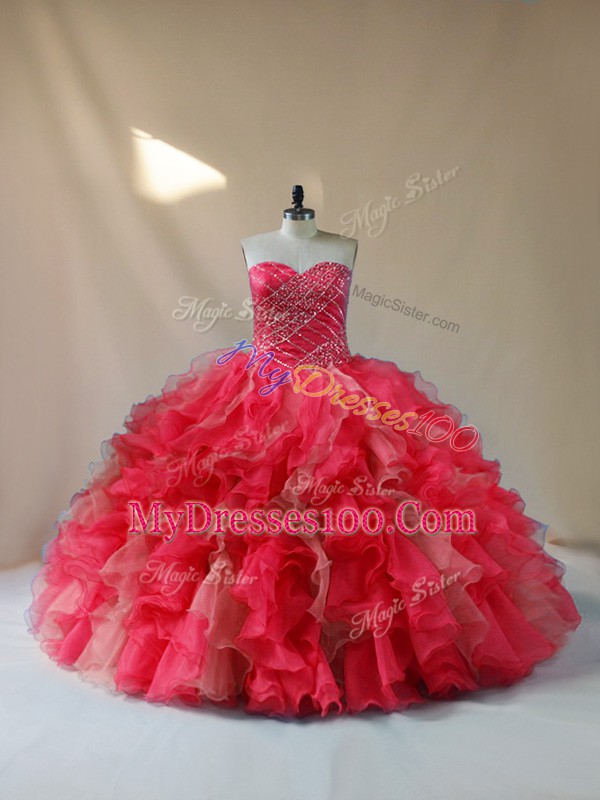 Vintage Sweetheart Sleeveless Lace Up Quinceanera Gowns Multi-color Organza