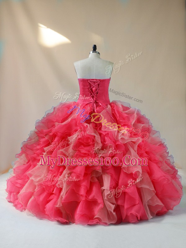 Vintage Sweetheart Sleeveless Lace Up Quinceanera Gowns Multi-color Organza