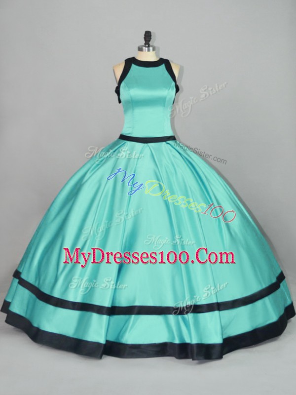 Flare Aqua Blue Scoop Zipper Ruching Sweet 16 Dresses Sleeveless