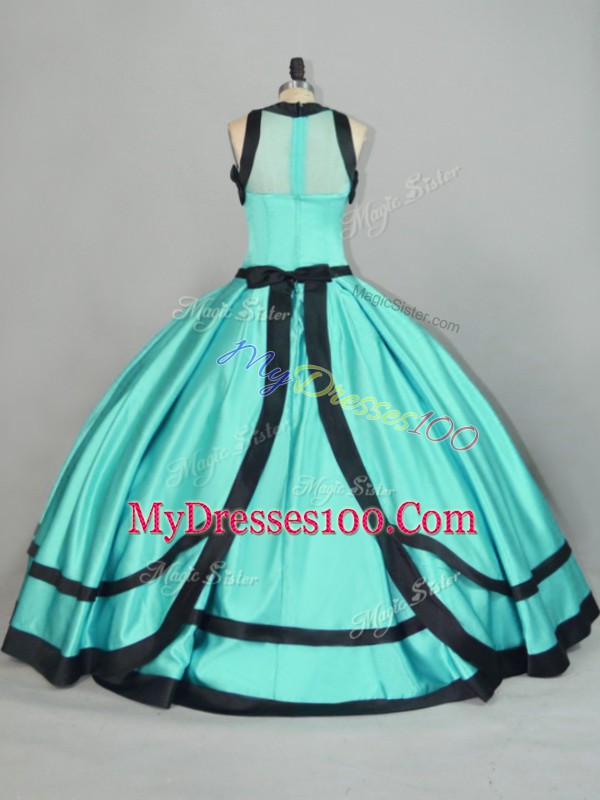 Flare Aqua Blue Scoop Zipper Ruching Sweet 16 Dresses Sleeveless