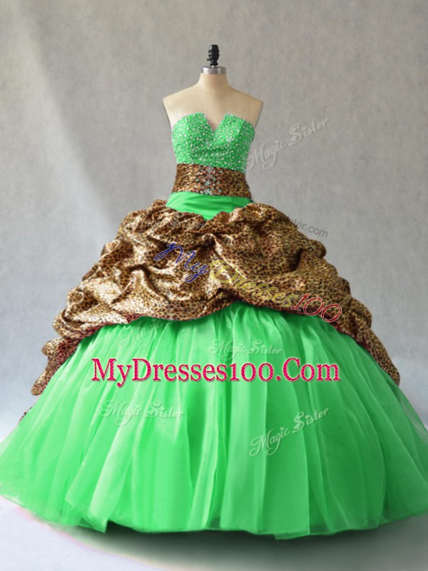 Ball Gowns V-neck Sleeveless Organza Lace Up Beading and Pick Ups Quinceanera Gowns