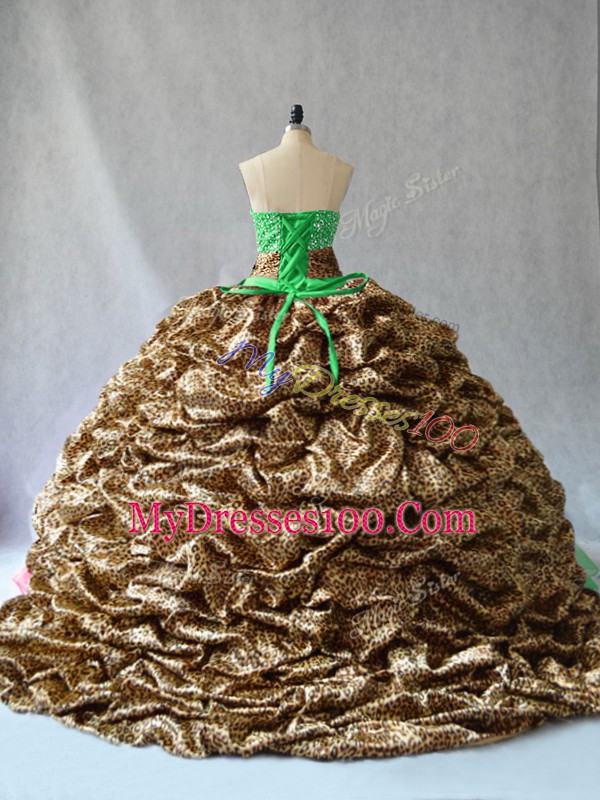 Ball Gowns V-neck Sleeveless Organza Lace Up Beading and Pick Ups Quinceanera Gowns