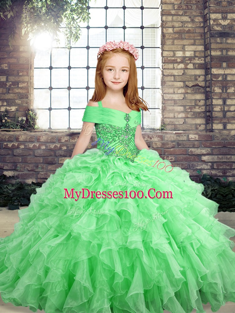 Straps Lace Up Beading and Ruffles Evening Gowns Sleeveless