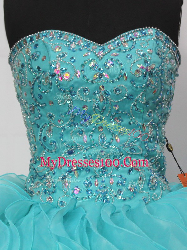 Luxurious Lace Up Sweet 16 Dress Aqua Blue for Sweet 16 and Quinceanera with Beading and Ruffles
