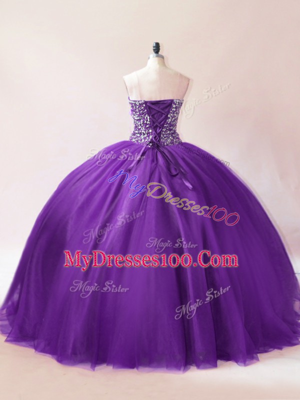 Ball Gowns 15 Quinceanera Dress Purple Sweetheart Tulle Sleeveless Floor Length Lace Up