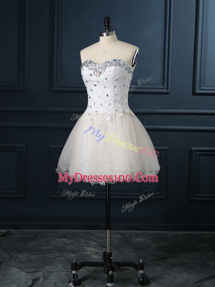 Organza Sleeveless Mini Length Wedding Gown and Beading and Lace
