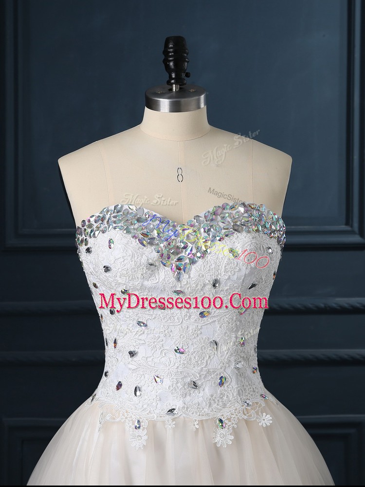 Organza Sleeveless Mini Length Wedding Gown and Beading and Lace