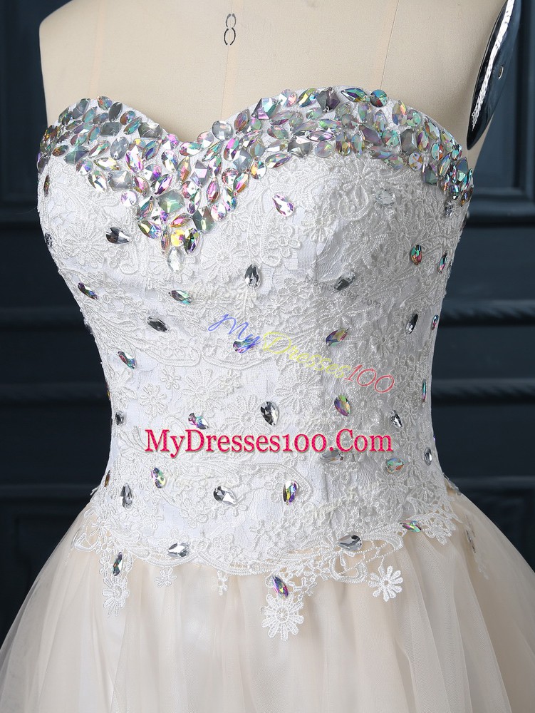 Organza Sleeveless Mini Length Wedding Gown and Beading and Lace