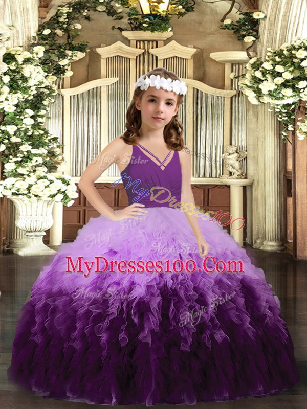 Floor Length Multi-color Winning Pageant Gowns Tulle Sleeveless Ruffles